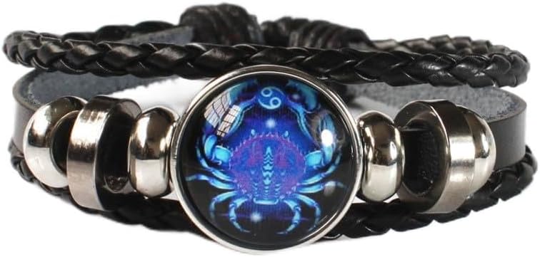 Fuqimanman2020 Zodiac Signs Spirit Bracelet Adjustable 12 Constellation Bracelet Multilayer Black Leather Wrap Bracelets Christmas Birthday Jewelry Gifts for Women Men