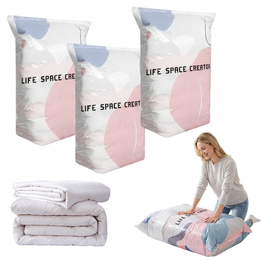 Bolsas de almacenamiento al vacío, 3 bolsas de compresión para ropa, edredones, mantas y ropa de cama, ahorro de espacio, ideal para viajes y hogar, L (100 x 80 x 30 cm)