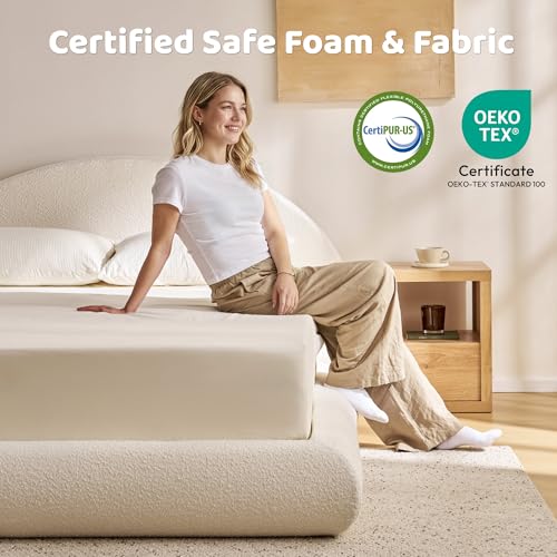 Image of RECCI AirFrame Half-Moon Upholstered King Platform Bed Frame, Boucle Curved Arched Base with Headboard, 5 Inch Fully Round Cushioned Foam, No Box Spring Needed, Easy Assembly