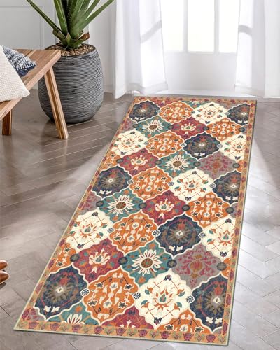 ishro home Premium Modern Runner Rug for Bedroom, Kitchen | Anti-Skid and Machine Washable | (45 x 120 Cm, Orange)