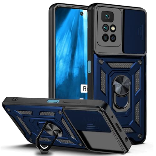 Image of AESTMO Tough Armor Redmi 10 Prime 5G Bumper Back Case Cover | Ring Holder & Sliding Camera Shield Cover | 360 Degree Protection Back Case Cover for Redmi 10 Prime 5G (Blue)