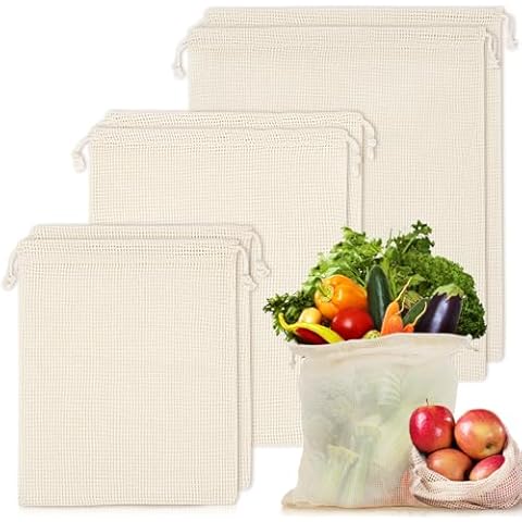 MAQIHAN 6 Pack Reusable Produce Bags Cotton Mesh Produce Bags Mesh Storage Produce Bags Reusable Durable Double Stitched With Drawstring Produce Bag For Vegetables,Fruit & Grocery Shopping (2L,2M,2S) Cover