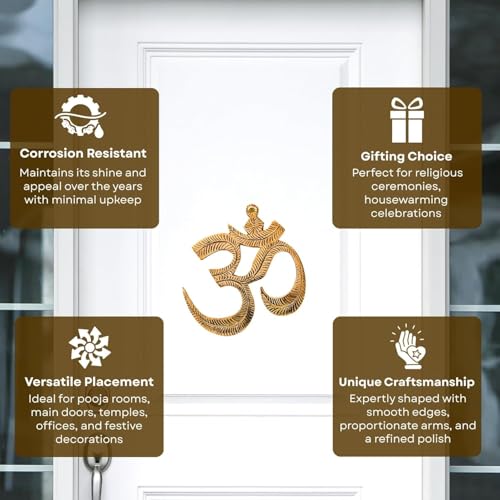 Image of CARBON Gold Plated Om Wall Hanging for Home, Temple & Puja Room | Sacred Metal Craft Decor for Meditation, Spiritual Interiors & Auspicious Positive Energy Symbol