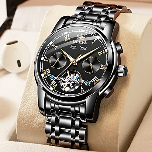 Image of OLEVS Watch Men Mechanical Luxury Classic Fashion Dress Men's Watches Waterproof Stainless Steel Self Winding Watches for Men Large Face Diamond Date No Battery Mens Watch Relojes para Hombres