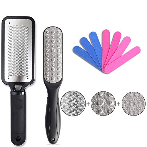 2 PCS Foot Files Callus Remover Stainless Steel Foot Rasp and Dual Sided Foot File Professional Pedicure Tools Premium Foot Scrubber with 7PCS Nail Fails Emery Board Filer