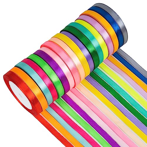 Satinbänder 18 Farben, 10mm x 22m Geschenkbänder, Verpackungsband Stoffband Dekoband für Basteln, Party, Kunsthandwerk, Luftballons, Hochzeiten