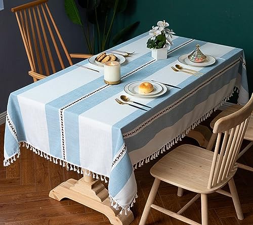 Nappe de table à franges bleue 140x300 cm KnSam chic en polyester haut de gamme - 3