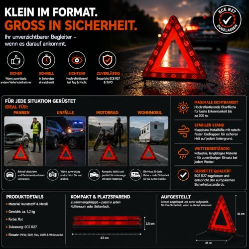 Triangle de signalisation Rouge, Auto StvO 2021 EU - Homologation du véhicule, dans Une boîte de Rangement en Cas d'accident ou de Panne – vue 5