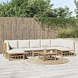 Hoopleep 8-TLG. Garten Lounge Set, Bambus mit Cremeweißen Kissen, Modulares Outdoor Terrassen Möbel Set, Robust & Flexibel