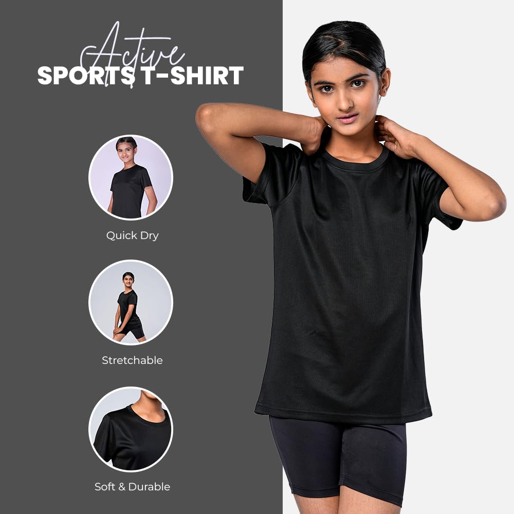 UMILDO Girl's Active Sports Wear Solid Short Sleeve Running Workout Tshirts Athletic Tops Lightweight Quick Dry Training Yoga Round Neck Tshirt_GT16 Black