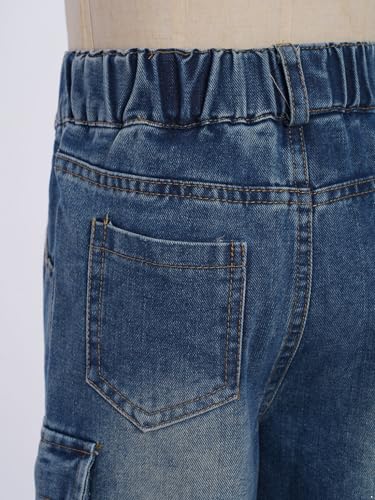 Kids Girls Cargo Denim Pants Elastic Waistband Comfort Fit with Flap Pockets for Hip-hop Skateboarding Toursers4