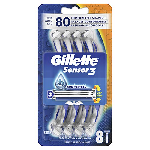 Gillette Sensor3 Men's Disposable Razor, 8 Count, Mens Razors / Blades
