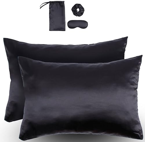 CASAROL Funda de almohada de satén para cabello y piel con cremallera oculta. 20 x 26 pulgadas, 2 fundas de almohada con regalos, 1 máscara de ojos