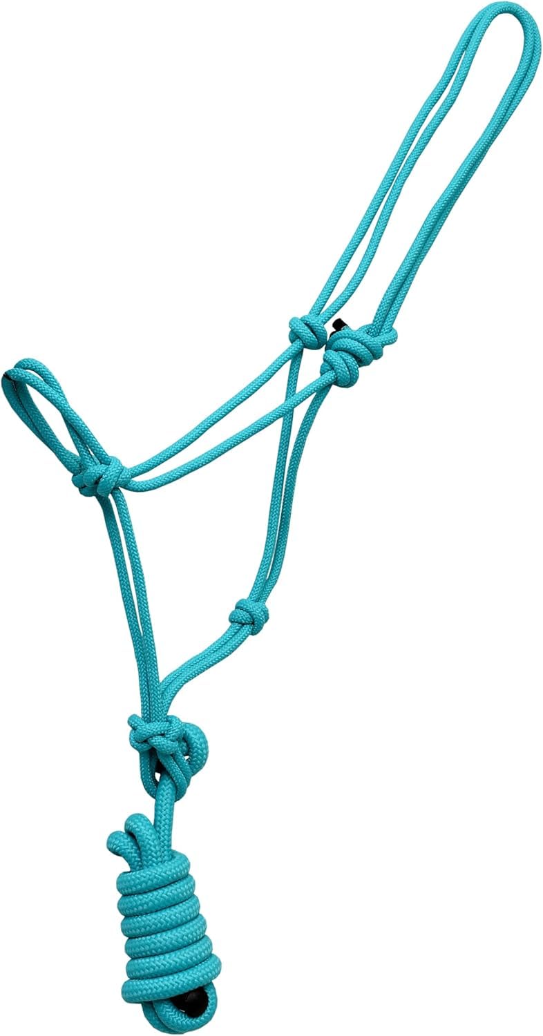 Nylon Rope Horse Halter 4 Knot 1/4" Stiff Training Durable Colorful Halter Used by Trainers Soft Control Rope for Groundwork Stable Use (TURQUISE BLUE)
