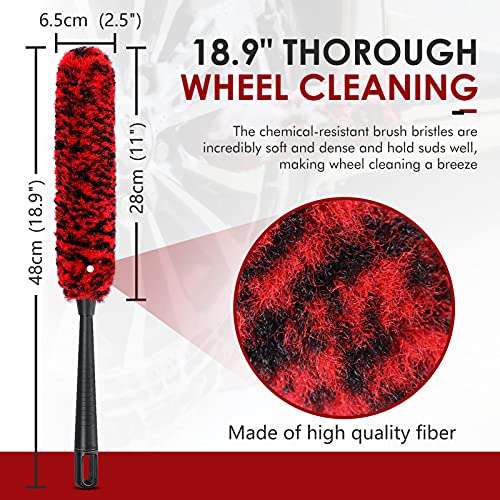 Car Wheel Rim Brush Metal Free Synthetic Woolies Wheel Cleaning Brushes Rim Tire Cleaner Brush for Engine Exhaust Pipe