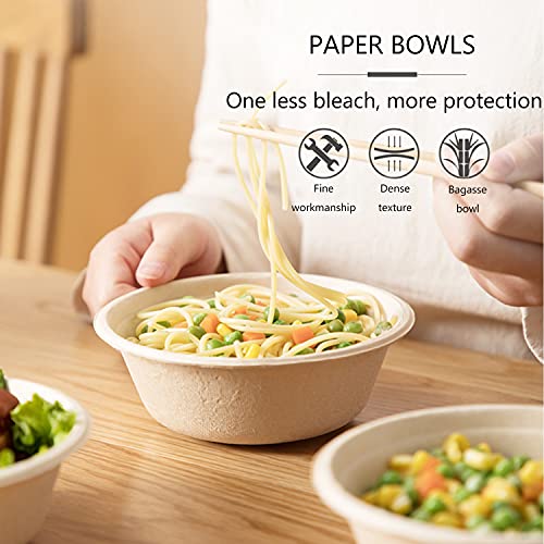 100 Pack Compostable 12Oz Paper Bowls,Heavy-Duty Quality Natural Paper Bowls Disposable,Natural Plant Fiber Dinner Bowls For Snacks,Parties,Picnics,Banquets And Barbecues #TOP4