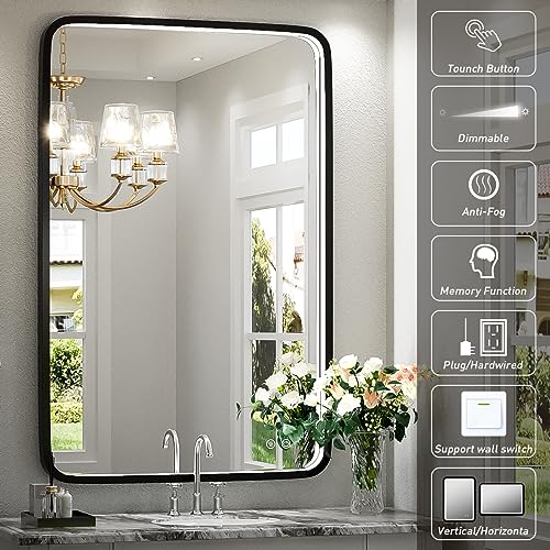 Ftoti FTO-9060-H 36X24 Inch Led Bathroom Mirror With Lights, Black Metal Frame Mirror, Wall Mounted Lighted Vanity Mirrors thumb #2