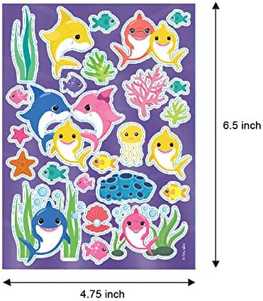 Miniatura 8 de Tiny Mills Shark Family - Juego de 108 piezas (12 bolsas grandes para regalos de fiesta con asas, 24 sellos de tinta propia para niños, 12 hojas de