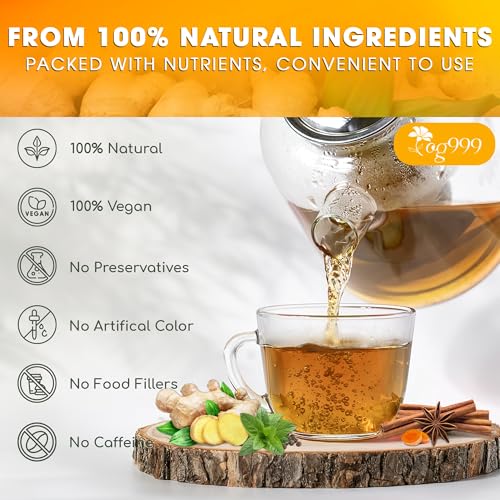 60 Tea Bags - Anti-Inflammaheb Loose Leaf Tea, 100% Natural from Ginger, Turmeric, Peppermint, Black Pepper, Cinnamon. Made with Natural Material Tea Bags. No Sugar, No Caffeine, No Gluten, Vegan.