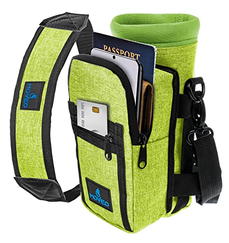 Water Bottle Holder/Carrier, Insulated w/Adjustable Shoulder Strap & Front Pockets - Comfortable Crossbody Water Bottle Holder - Water Bottle Sling Fits 16oz to 25oz Bottles