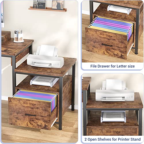 Aheaplus L Shaped Desk With Power Outlet, Standing Home Office Desk With Lift Top And File Drawer, 63'' Reversible Corner Computer Desk With Monitor Stand, Gaming Desk With Led Lights, Rustic Brown #TOP7