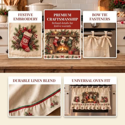 Aufmer Vintage Fireplace Print Christmas Oven Skirt Curtains W/ 2 Pockets - image 6