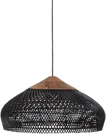 Rattan Pendant Light - Hand-Woven Natural Wicker Pendant Light Fixture with Solid Wood Canopy, Basket Hanging Lighting for Dining Room Kitchen Island Living Room Black Model B 60cm 23.6in
