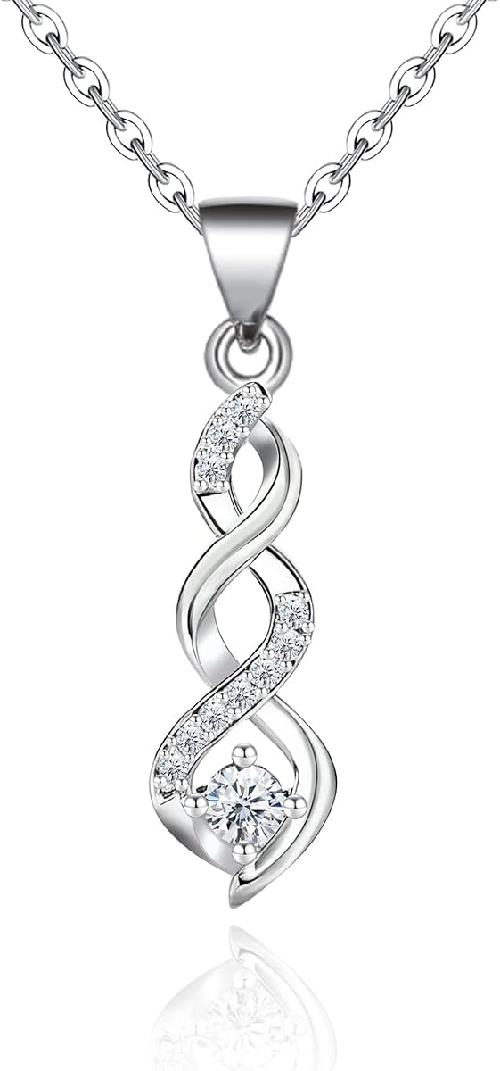 Sterling Silver Twisted - Design Pendant Necklace with Cubic Zirconia for Women Fashion Jewelry Necklace for Women