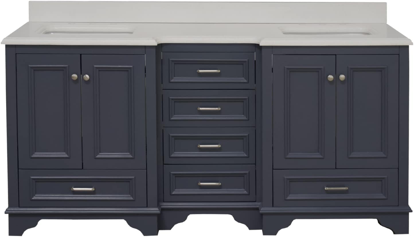 Kitchen Bath Collection Nantucket 72-inch Double Bathroom Vanity (Quartz/Marine Gray): Includes Marine Gray Cabinet with Stunning Quartz Countertop and White Ceramic Sinks