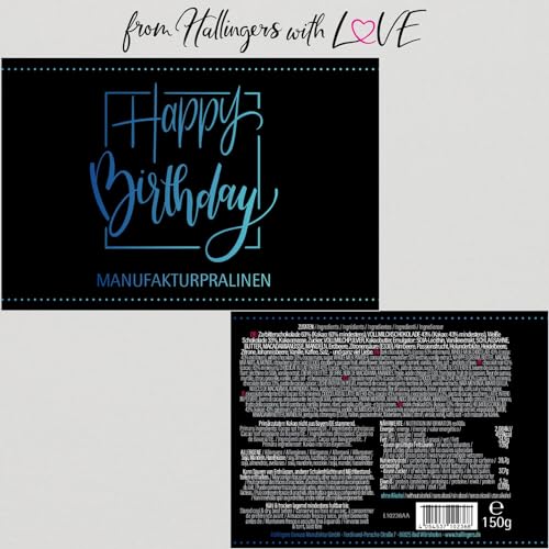 Hallingers Happy Birthday - Manufaktur Pralinen Geschenk handgemacht ohne Alkohol aus Edelkakao Schokolade (Dose) - Geschenkideen Weihnachten & Geschenke Adventskalender | Geburtstag Glückwunsch Danke