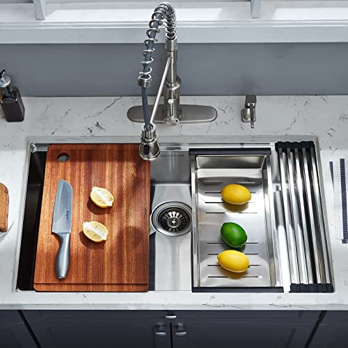 Ecochannels Undermount Kitchen Sink, 33 X 19 Inch Sink Kitchen 16 Gauge Stainless Steel Kitchen Sinks Single Bowl Workstation Sink With Cutting Board #TOP3