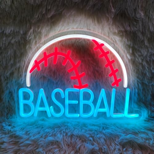 Image of Baseball Neon Sign Baseball Decor Baseball Light Neon Signs for Wall Decor Men Neon Wall Decor Baseball LED Sign for Man Cave Boy Bedroom Baseball Club Bar Party, 13.3 inch x 9.4 inch