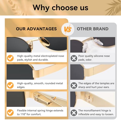 Dollger Trendy Polarized Oval Sunglasses for Women Men Retro Y2k Small Oval Gold Frame Shades 5