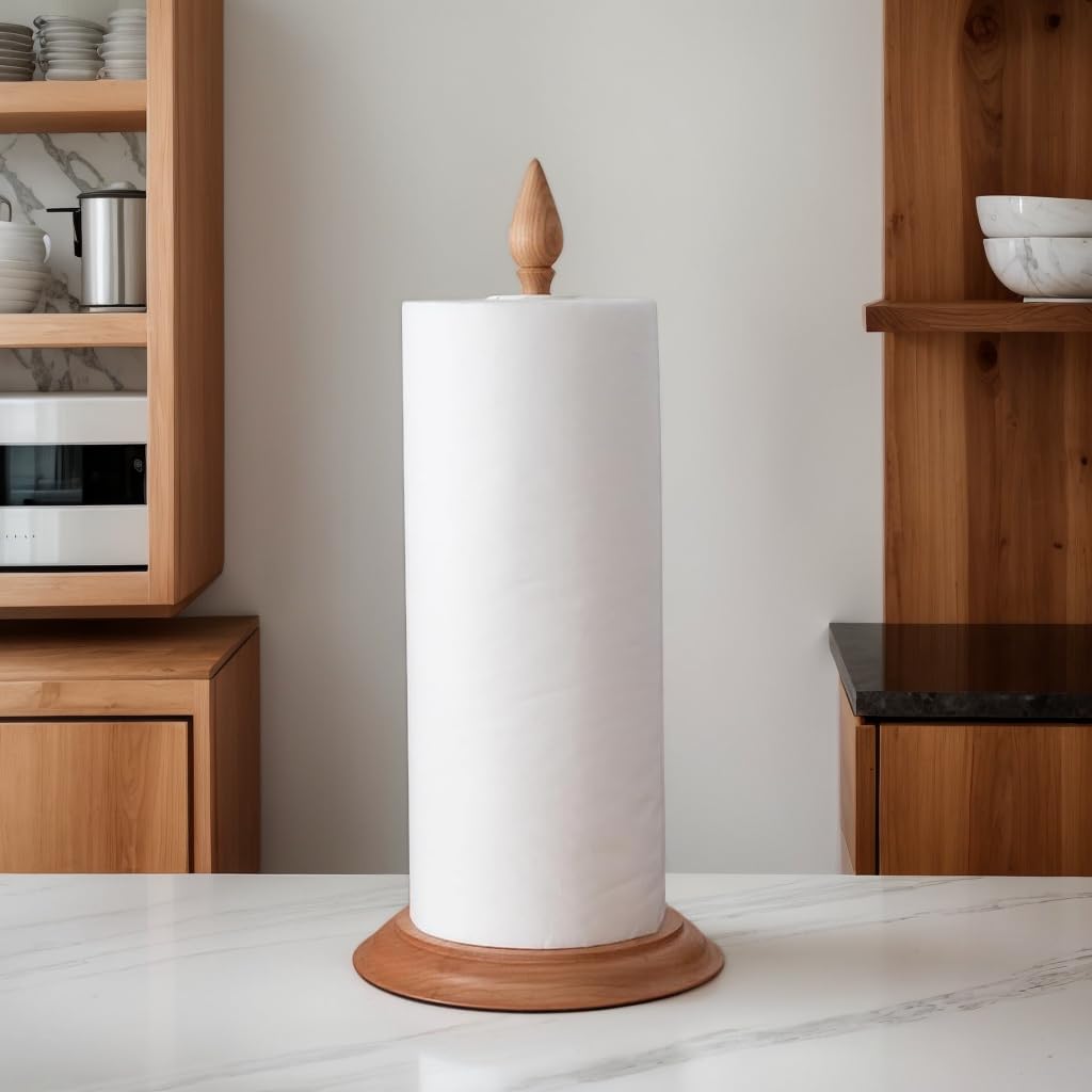 Portarotoli da Cucina Autonomo, con Base Massiccia e Finitura Atossica, per Piano Cottura, Tavolo o Bagno, Stile Classico Vintage in Legno di Noce