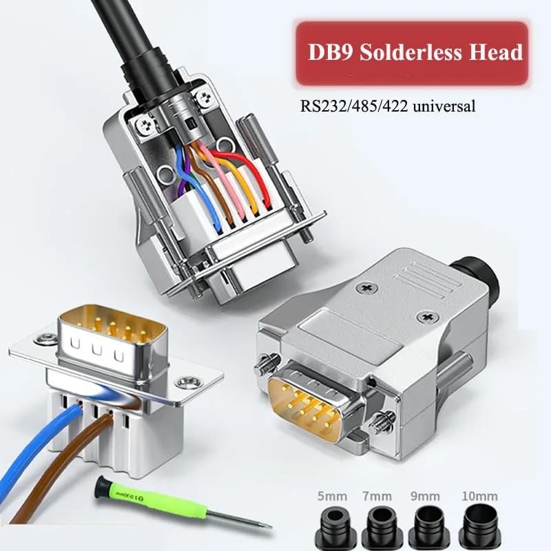 Mi ni DB9 485/422 Solderless Joint Male Female Connector Upgraded 9Pin RS232 Serial Port Adapter All Plug(Female-Solid Pin)
