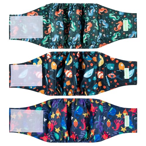 Image of wegreeco Washable Male Dog Belly Band (Stylish Pattern)- Pack of 3 - Male Dog Belly Wrap, Dog Diapers Male (Marine Horse, X-Small)