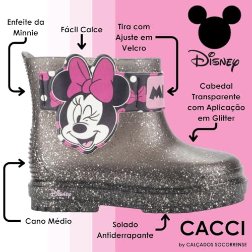 Galocha Infantil Menina Disney BFF Minnie Preto Glitter Grendene Kids (Preto, BR, Criança de 1 a 3 a