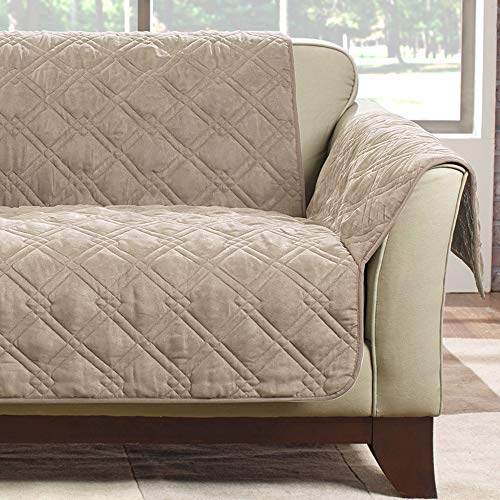 Surefit Microfiber Pet Loveseat One Piece Quilted Furniture Throw Cover, Relaxed Fit, Polyester, Machine Washable, Sable Color #TOP4