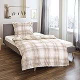 Bierbaum Biber Bettwäsche 3802 Natur Beige Kariert 135x200 + 80x80 cm
