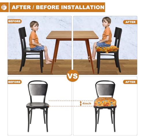 Image of Toddler Booster Seat for Dining Table, Portable Booster Seat for Kitchen Chair, 4 Inch High-Density Foam Cushion with Adjustable Safety Straps and Non-Slip Bottom, Perfect for Kids Travel and Daily