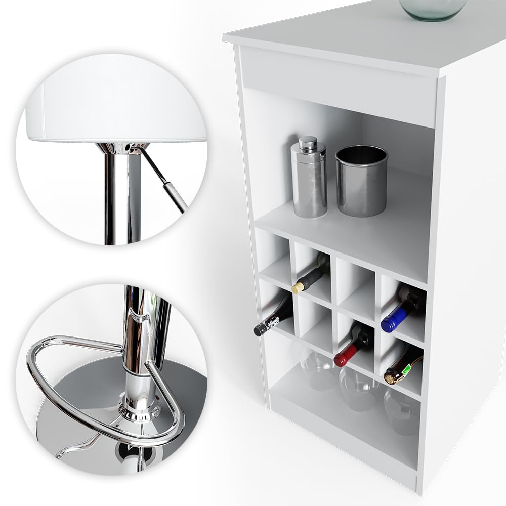 Vicco Set de Table de Bar Ross, Blanc, 115x50cm