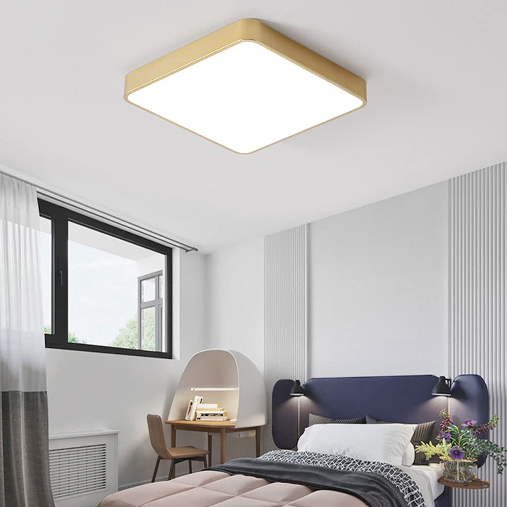 Luminaires de salon modernes et simples : plafonnier doré LED encastrable et dimmable
