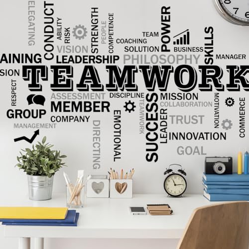 SUPERDANT Pegatinas de pared de trabajo en equipo, tatuajes inspiradores para pared de texto, vinilo extraíble, arte de pared para oficina, aula, sala de estar, sala de conferencias, decoración