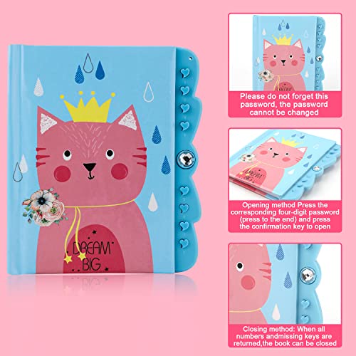 Diary For Kids With Lock, Locking Diary For Girls Cute Cat Journal For Kids 100 Pages Lined Notebook Cartoon Secret Diary For Kids Girls Boys #TOP3
