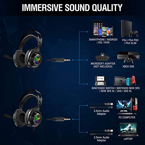ONIKUMA Gaming Headset-M190 pro- PS4 Headset Xbox one Headset Gaming Headphone with Surround Sound, LED Light & Noise Canceling Microphone for PS4,PC,Mac,Xbox One(Adapter Not Included)