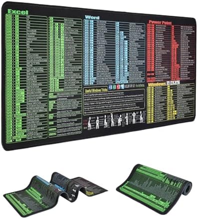 Large Excel Cheat Sheet Desk Pad,Waterproof Non-Slip Excel Mouse Pad Shortcuts for Excel/Word/Outlook/Windows/PowerPoint,Stitched Edges, Spill-Proof Desk for Keyboard (Office Suite)