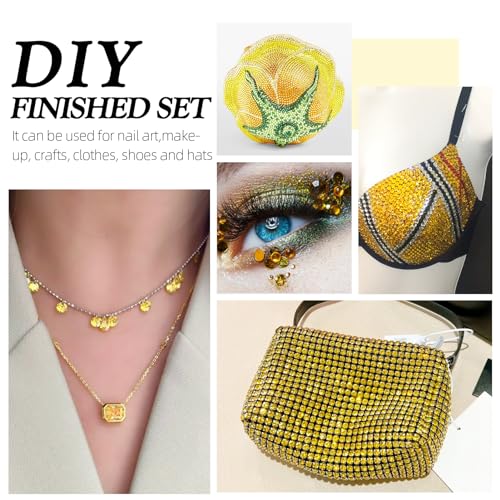 Image of Yellow Flatback Rhinestones, Glass Rhinestones for Nail Art and Craft, Glue Fix, Loose Crystal Gemstones(Yellow, SS12, 2880pcs, 2.9-3.0mm)