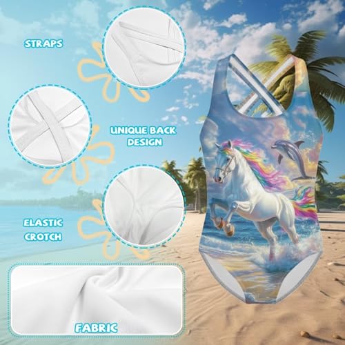 Image of WELLFLYHOM Girls Bathing Suits Size 5-14 One Piece Cross Back Swimsuit Sleeveless Full Coverage Swimwear for Beach Swimming