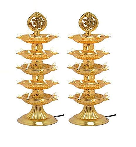 5 Layer Lamps for Pooja Room Electric Diya Deepak Light Pooja Diya LED Light Mandir Diya for Home Temple Decor Electric Diya (Pack of 2)