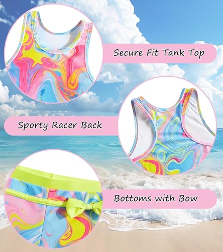 Image of Belovecol Girls Swimsuits 2Pcs Tankini Bathing Suit 4-16Y Bra Pads for 12Y+
